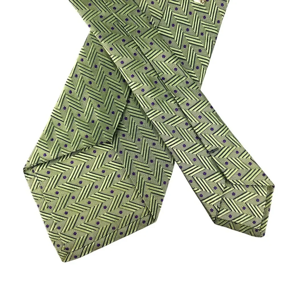 Michael Newell Mens Tie Green Purple Geometric Zig Zag Polka Dot Silk Neckwear